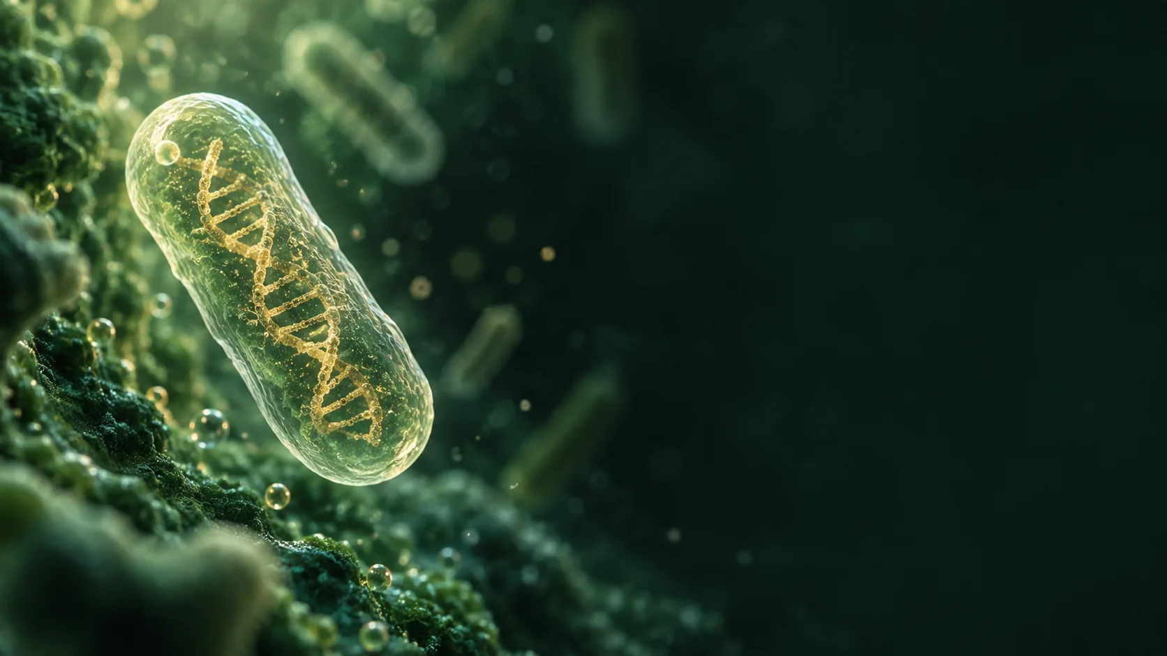 ภาพจำลองเซลล์จุลินทรีย์และสาย DNA เพื่ออธิบายการระบุสายพันธุ์ / Probiotic cell and DNA illustration for strain identity